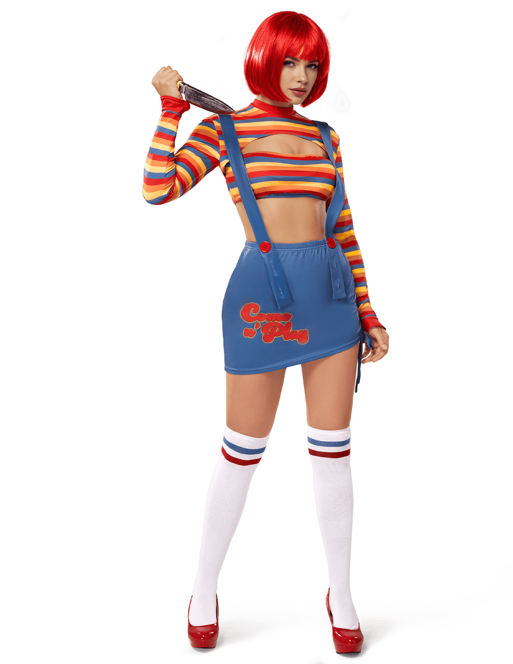 Joyfy Women Killer Doll Costume, Adult Creepy Doll Costume Scary Nightmare Killer Doll Dress for Halloween Costume Party Cosplay