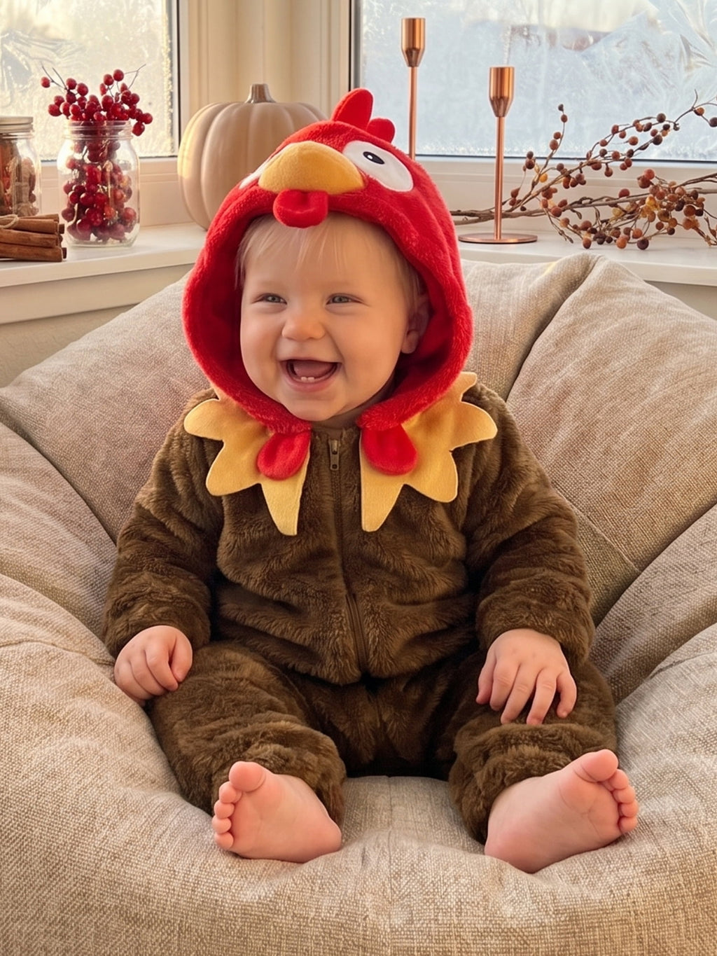 RUINIXCW Toddler Baby Boy Girl Thanksgiving Turkey Costume Newborn Baby Fall Winter Outfit Warm Fleece Hooded Jumpsuit Infant Zipper Romper Snowsuit