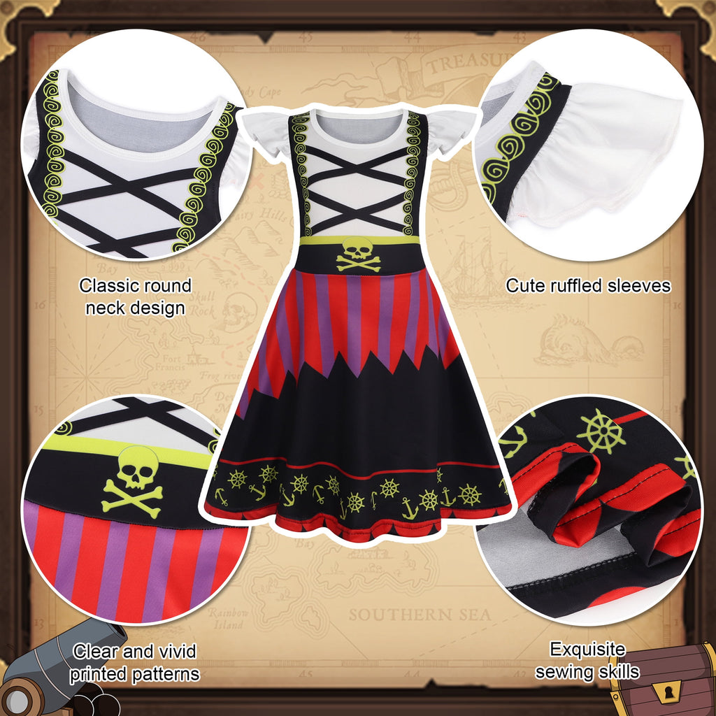 Benylion Girls Pirate Costume for Kids Halloween Party Dress Up Toddler Pirate Christmas Cosplay Outfit with Accessories for 5-6 Years