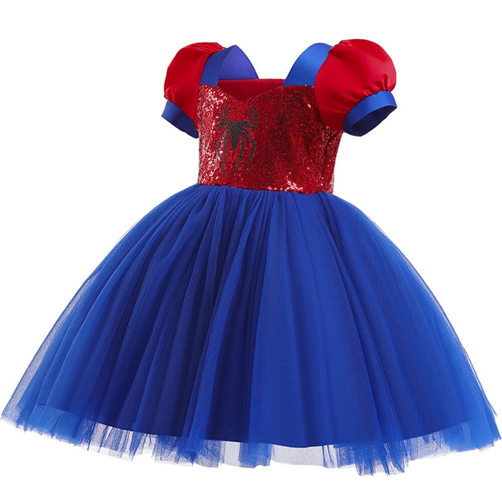 Girls Cartoon Costume Dress with Headband Short Sleeves Sequins Halloween Party Cosplay Dress Up