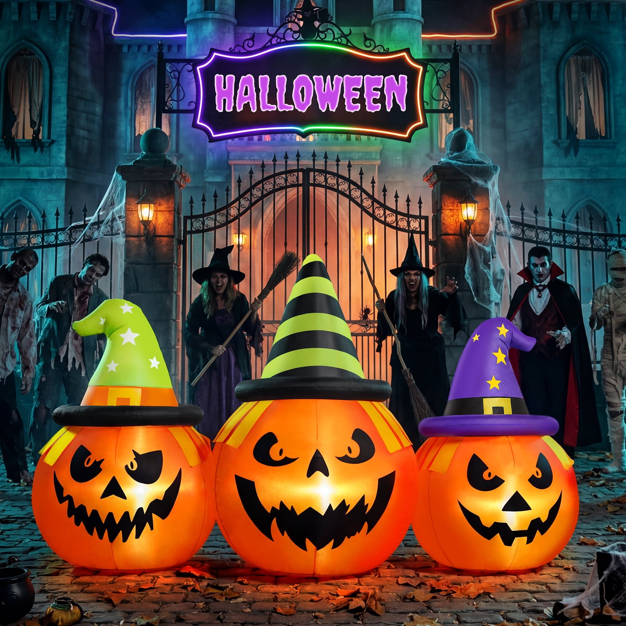 Firstness 6FT Halloween Inflatable Pumpkins Decorations with LED Lights, Halloween Blow Ups Decoration for Home Party