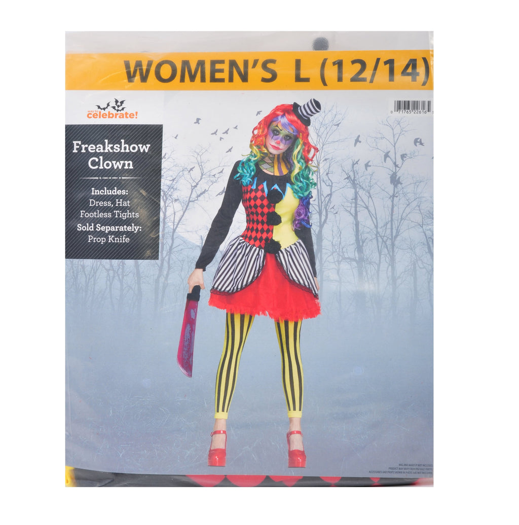 Freakshow Clown Halloween Costume for Adults, Women's Size L (12/14), by Way to Celebrate