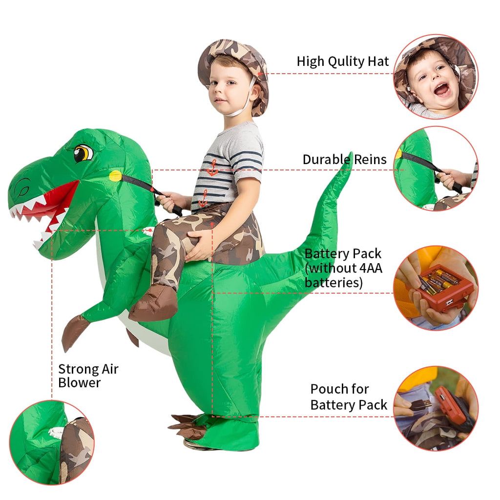 GOOSH 48 inch Inflatable Dinosaur Costume for Kids, Kids Halloween Costume for Unisex Boys Girls, Funny Blow Up Costumes for Halloween Party Cosplay