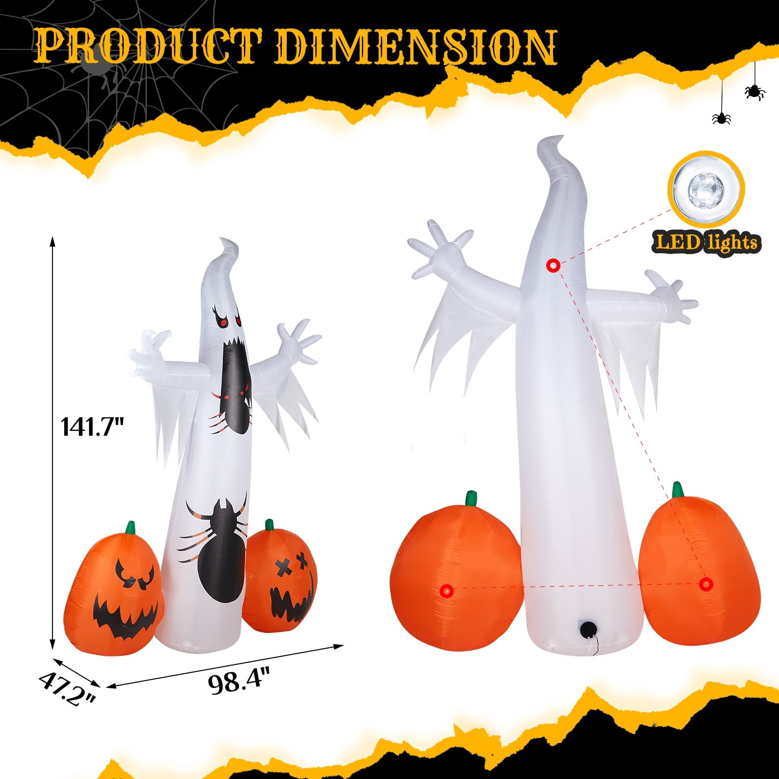 Ktaxon 12' Halloween Inflatables Outdoor Halloween Decoration Giant Ghost with 2pcs Pumpkin Blow up Decor