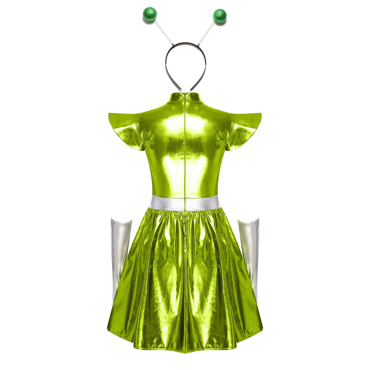 Aislor Womens Outer Space Alien Dress with Gloves Headband Halloween Space Cadet Rave Outfit Blue 3XL