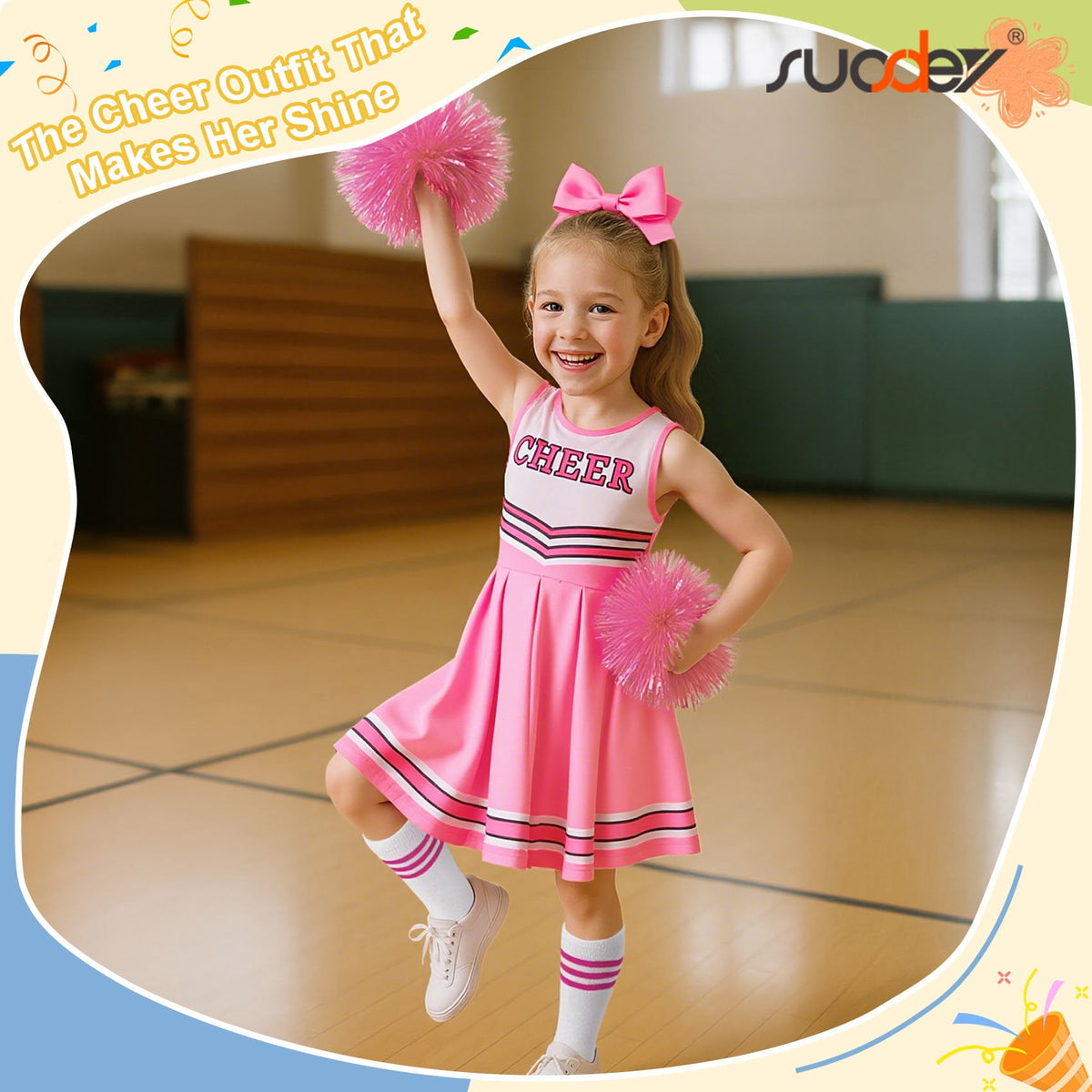 SUOSDEY Girls Cheerleader Costume Outfit Set,Kids Sleeveless Cheerleading Uniform for Party Birthday Halloween