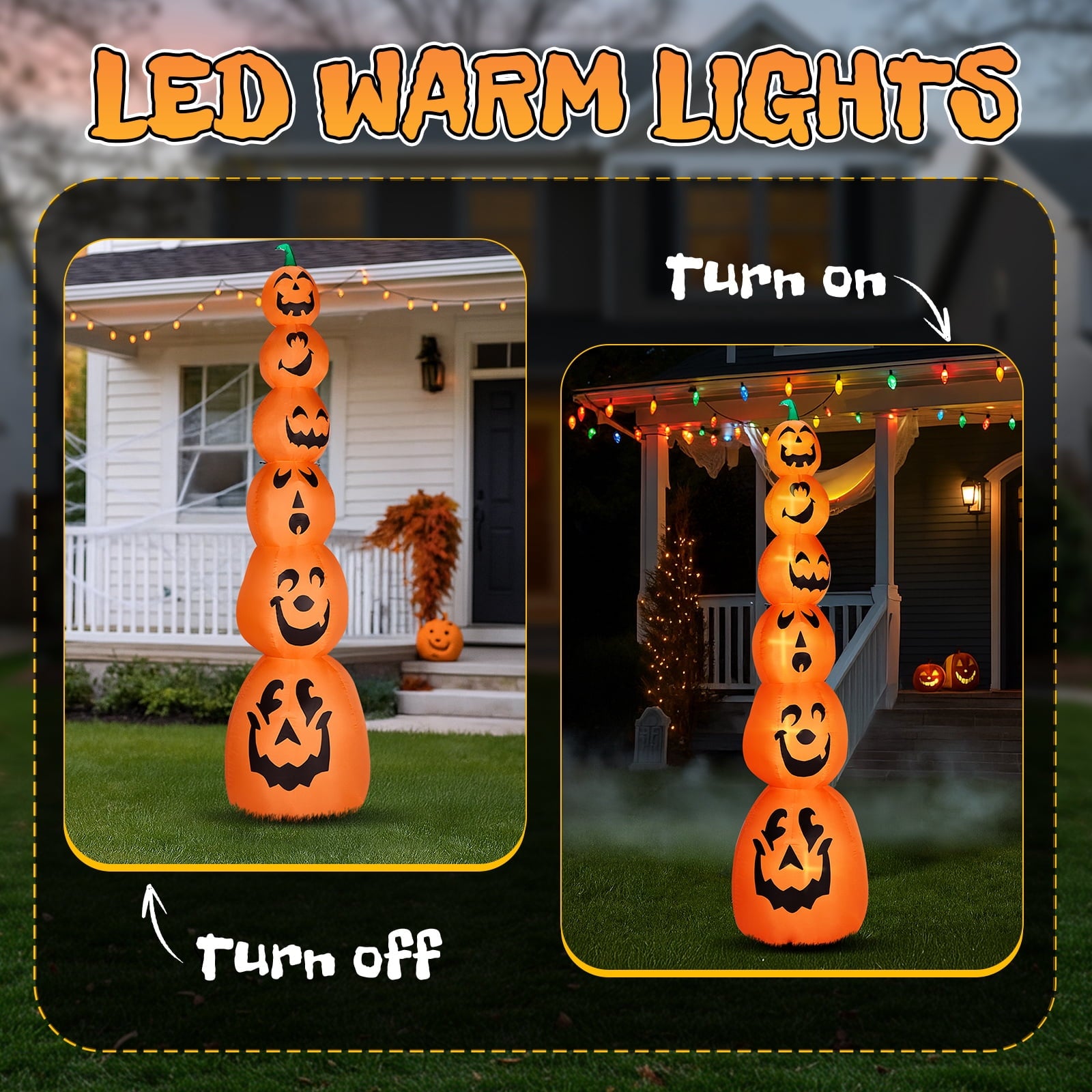 8FT Long Halloween Inflatables Pumpkins Eyeball Candy Outdoor Decorations, Blow Up Yard Decoration with Built-in LEDs Lighted for Lawn Garden Outside Indoor Decor