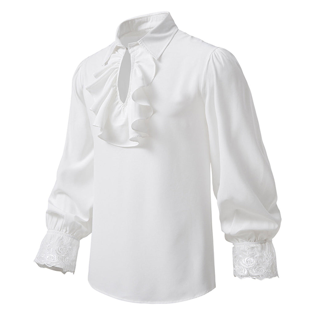 Men LYXSSBYX Mens Shirts Long Sleeve Pullover Stand Collar Ruffled Renaissance Shirt Steampunk Trumpet Sleeve Top