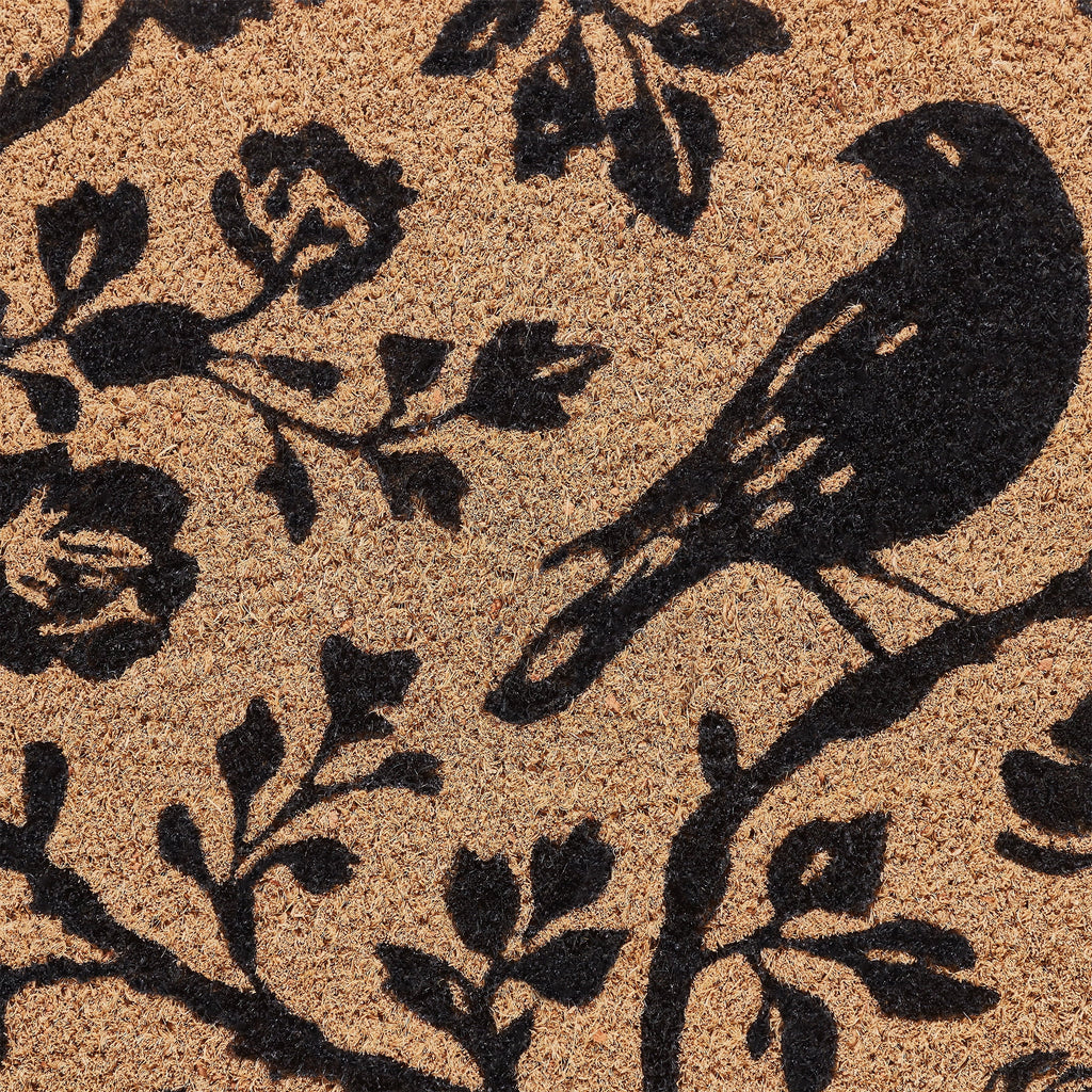My Texas House Halloween Natural/Black Floral Bird Outdoor Coir Doormat, 30" x 48"