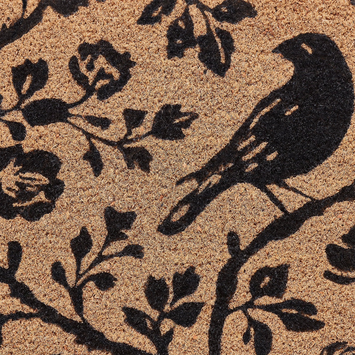 My Texas House Halloween Natural/Black Floral Bird Outdoor Coir Doormat, 30" x 48"