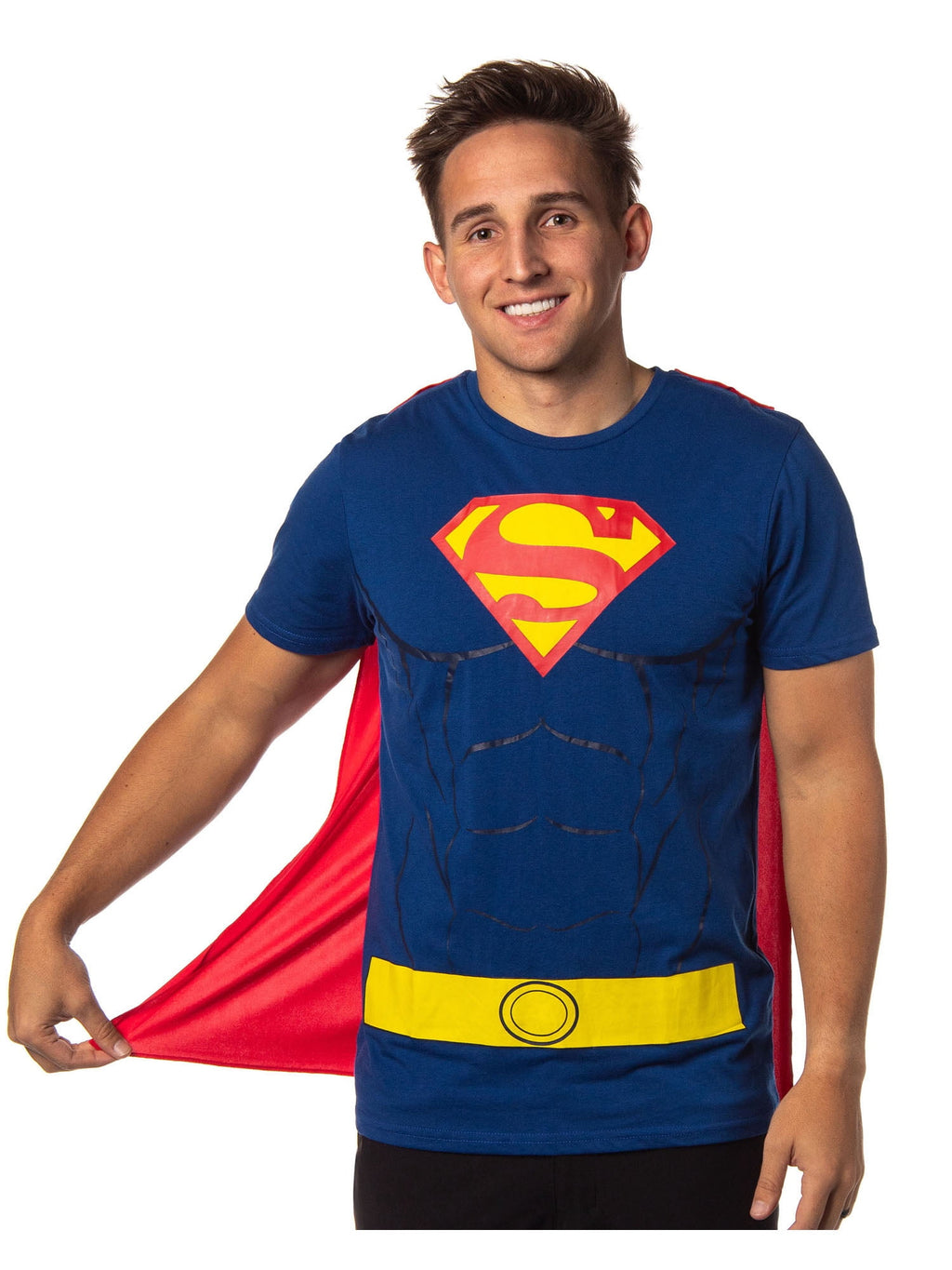 DC Comics Men's Superman Costume S Logo Superman Shirt With Detachable Cape Cosplay Tee