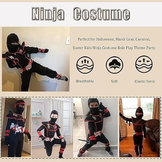 skyllc Ninja Costume Kids, Boys Ninja Costume with Accessories for Halloween Christmas Carnival Birthday Party,Size L