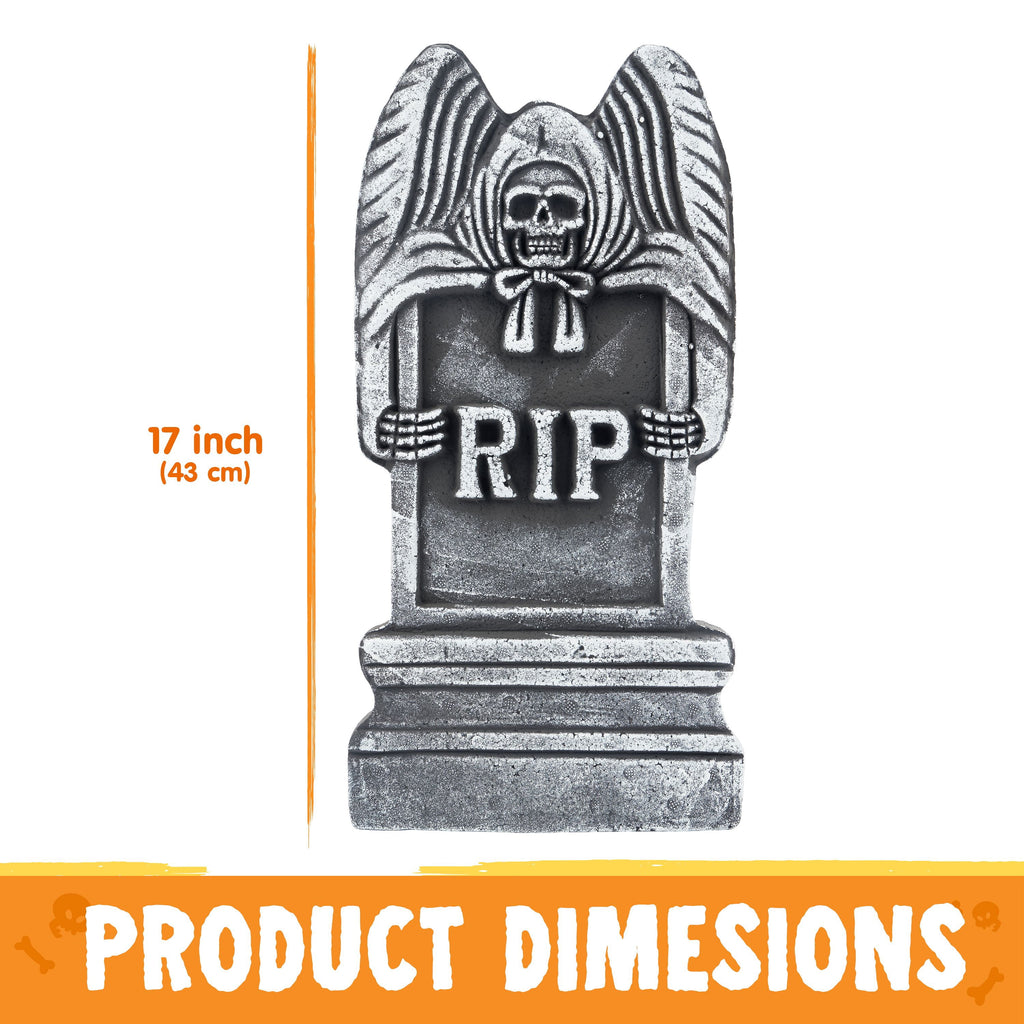 Joyfy 17" Halloween 5 Pack Tombstone Decorations, Foam RIP Graveyard Signs Cemetery Headstones Scary Outdoor Indoor Halloween Decor with 12 Metal Stakes for Easy Set Up, Waterproof for Garden Lawn