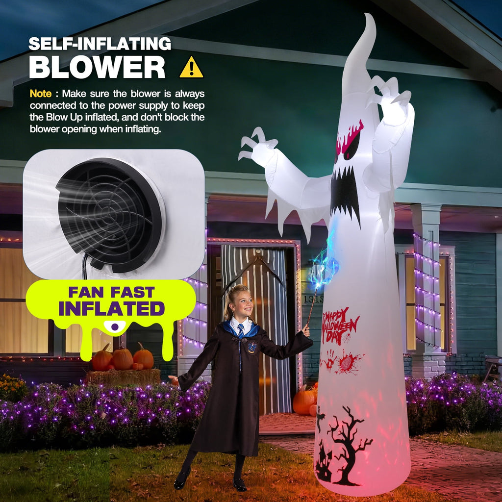 Ayieyill 10FT Halloween Inflatables Blow up LED Giant Red Ghost for Outdoor Halloween Yard Inflatables Garden Yard Lawn