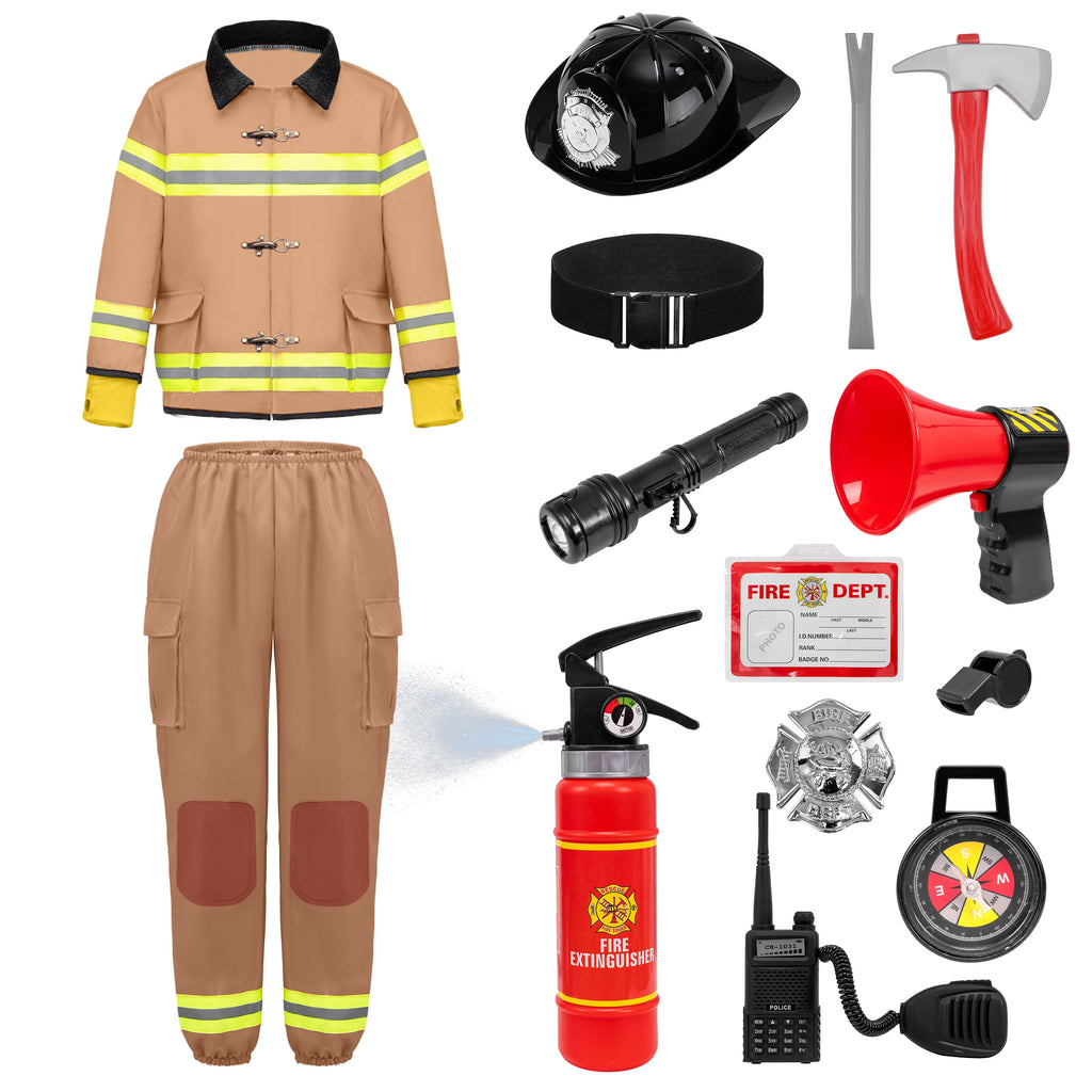 Joyfy Halloween Kids Fireman Costume, Firefighter Costume for Boys Toddler Halloween Party Dress Up 3-7 Years