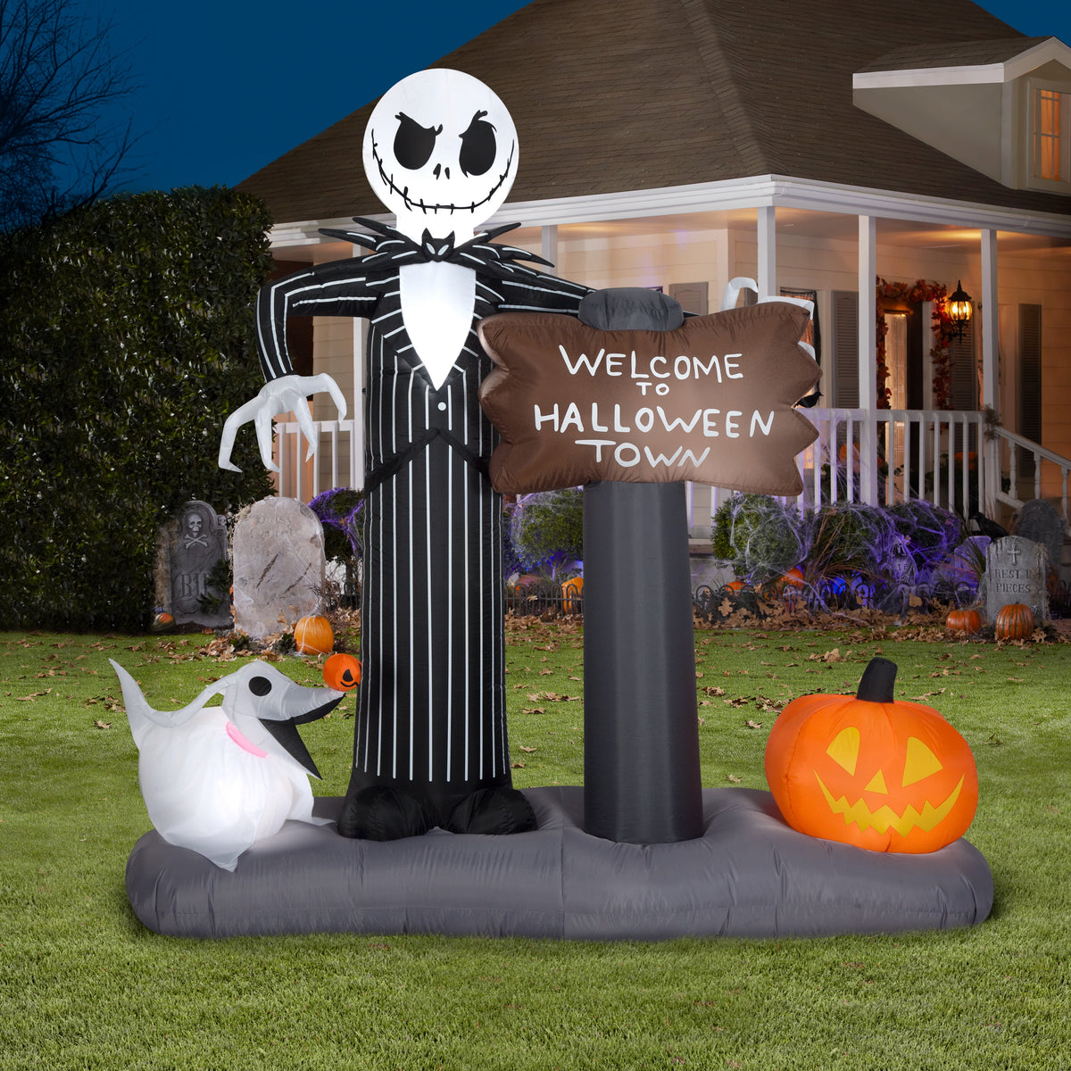 Gemmy Industries Yard Inflatables Nightmare Before Christmas Halloween Town Scene, 6 ft