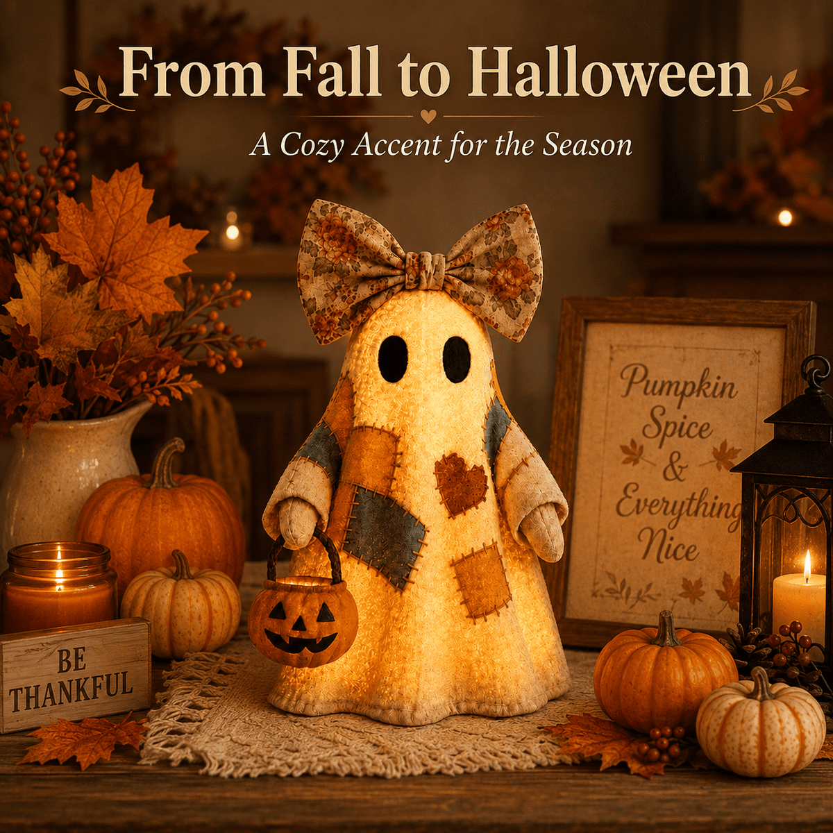 Diceymbol Halloween Decorations and Fall Decor, Halloween Venue Decoration Ghost Props LED Illuminated Ghost Decorations for Tabletop, Mantel, Shelf Indoor Outdoor 9.05 inch