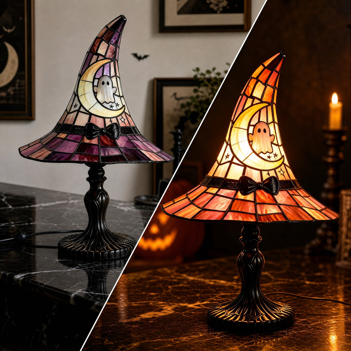 Halloween Decor Witch Hat Lamp, LED Halloween Night Light, Halloween Decorations Indoor, Witchy Decor for Shelf Mantel Table, Gothic Home Decoration