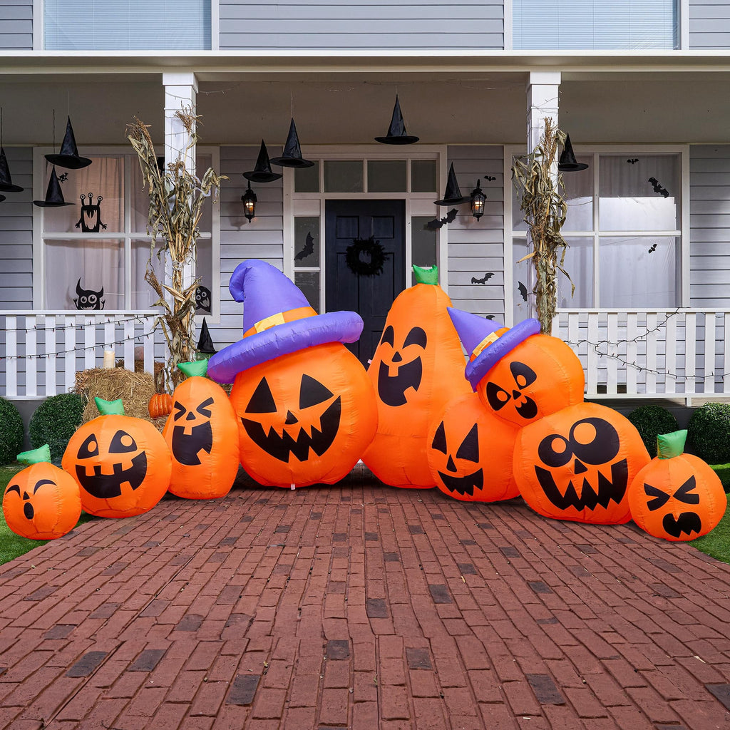 Joyfy 7 ft Halloween Inflatable Long Pumpkin with Witch's Cat Decorations Inflatables with Build-in LEDs,Halloween Decor Outdoor Blow Up Yard Decorations