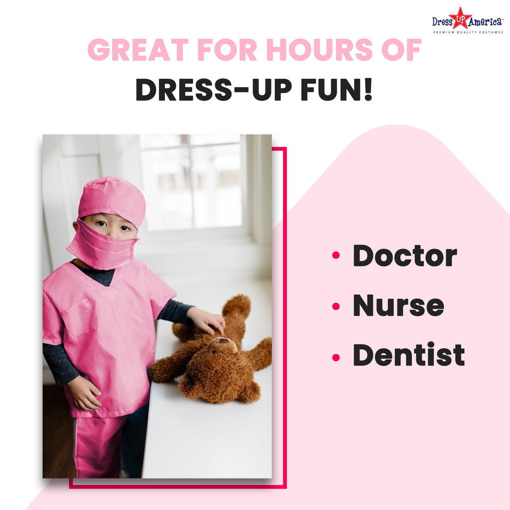Dress Up America Doctor Scrubs for Kids - Pink Doctor And Nurse Costume for Girls & Boys