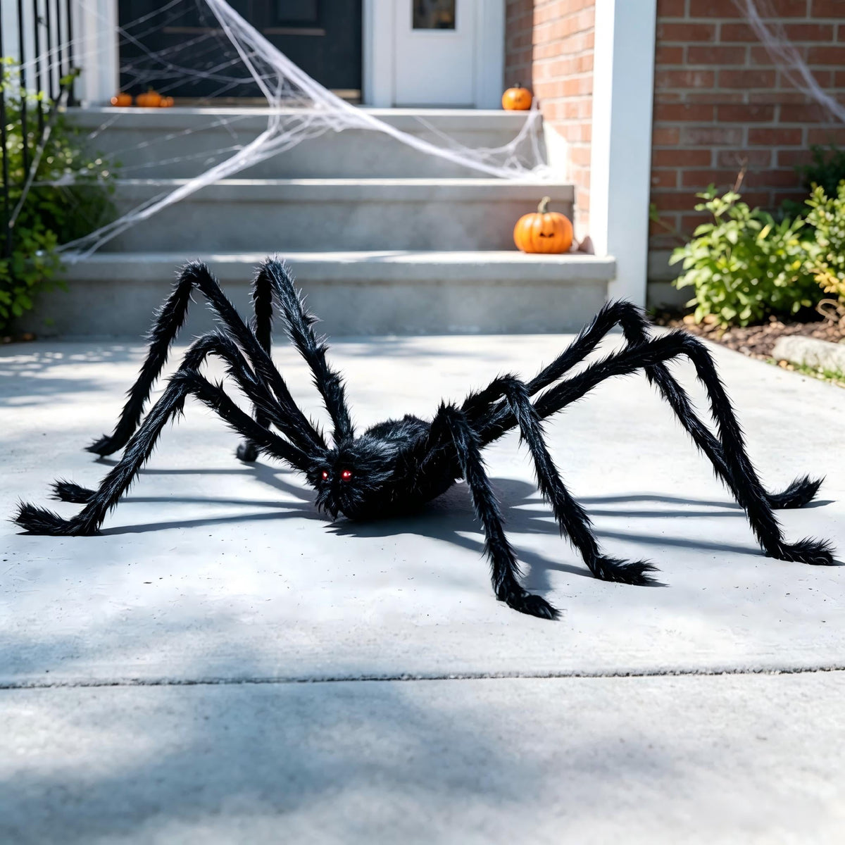 Joyfy 5 ft Scary Giant Spider Halloween Decorations Outdoor,Poseable Spider Lifelike Hairy Prop for Yard,Haunted House,Tree or Porch Party Decorations,Black