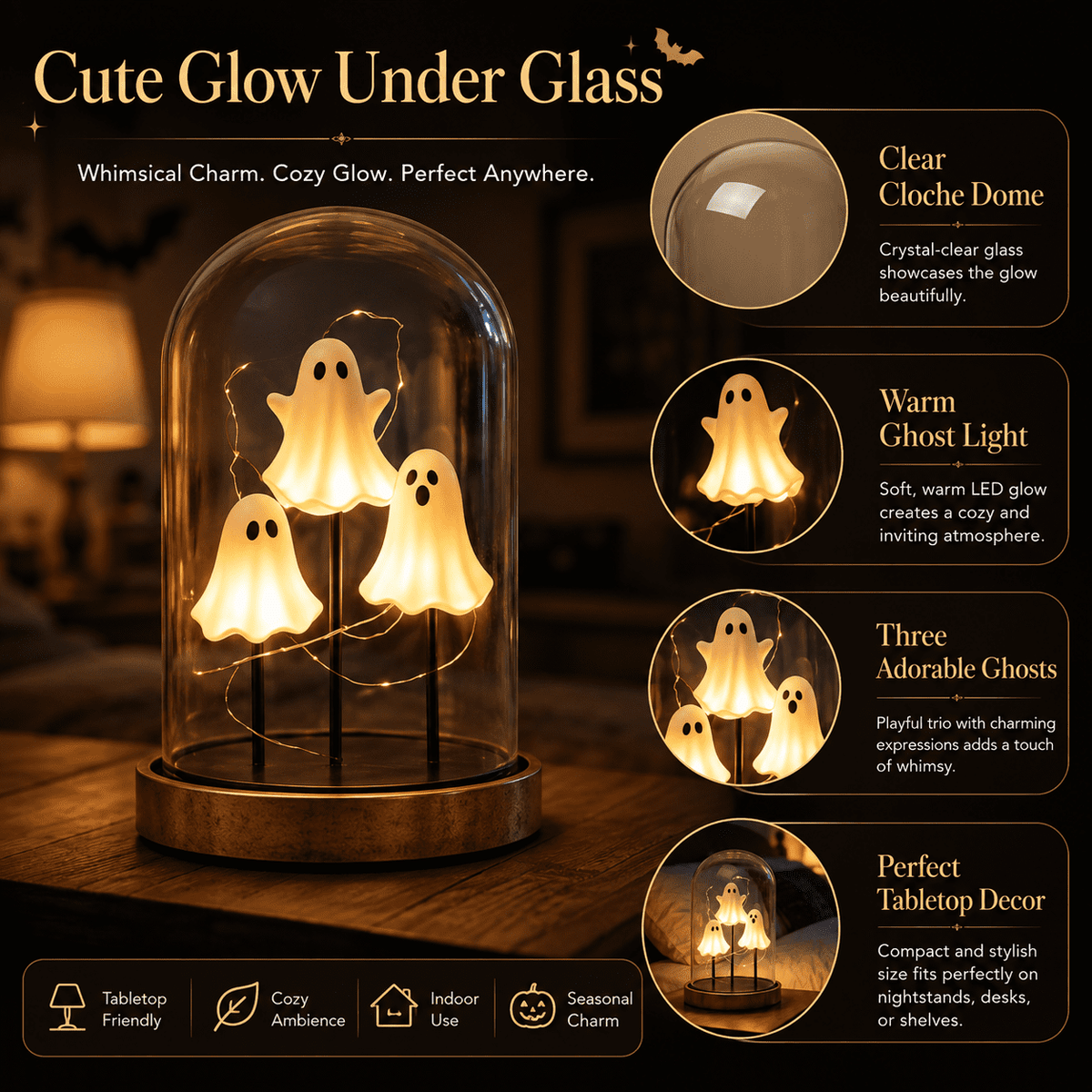 Diceymbol Halloween Decorations and Fall Decor, Halloween Venue Decoration Ghost Props LED Illuminated Ghost Decorations for Tabletop, Mantel, Shelf Indoor Outdoor 9.05 inch