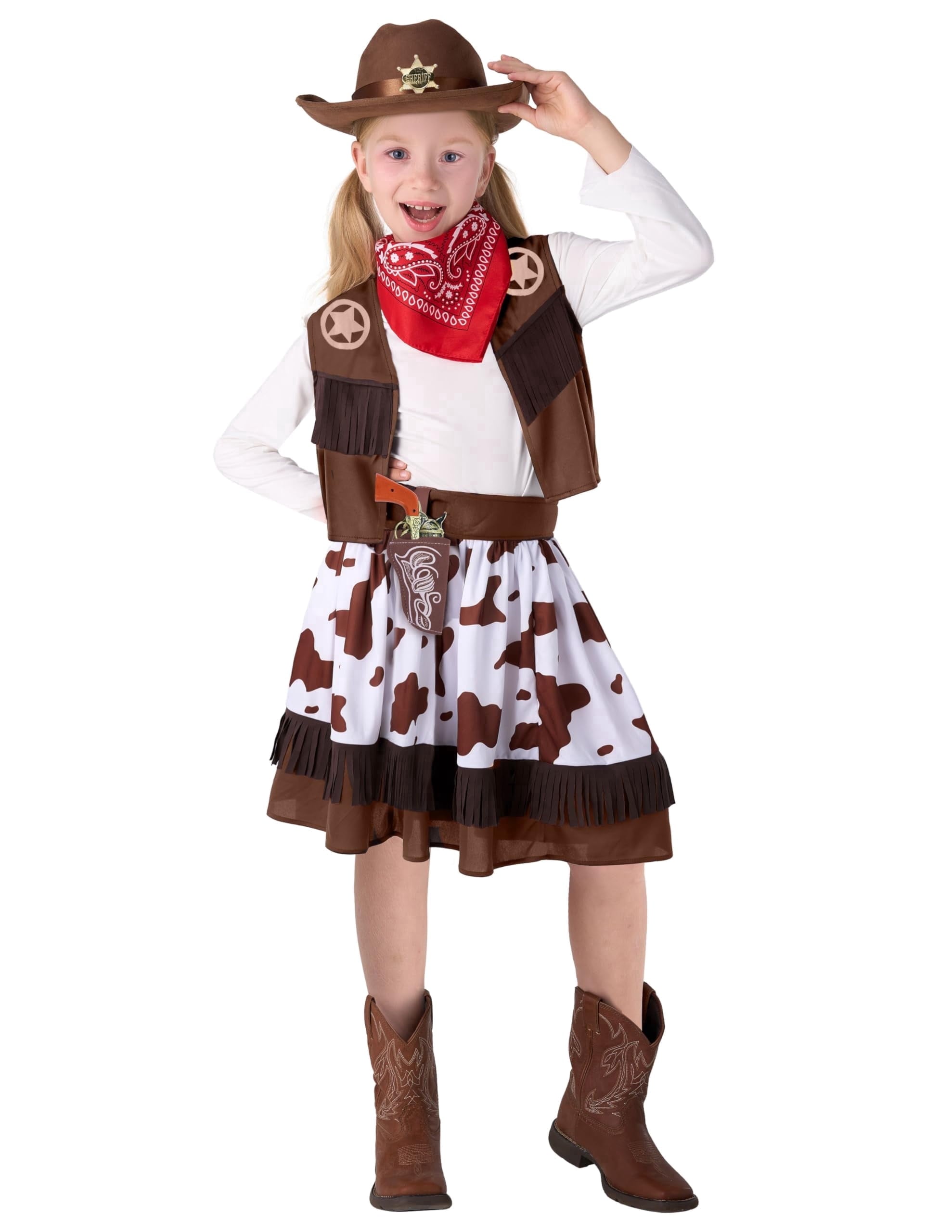 Joyfy Halloween Cowboy Costume for Boys, Kids Cowboy Costume Set, Brown Western Style Cowboy Outfit with Cowboy Hat for Toddler Dress-up Party Cosplay