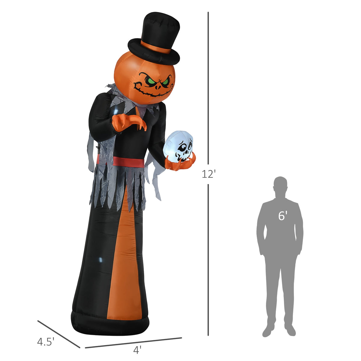 HOMCOM Inflatable Ghost with Pumpkin, Halloween Outdoor LED Lighted Yard Decoration, Waterproof