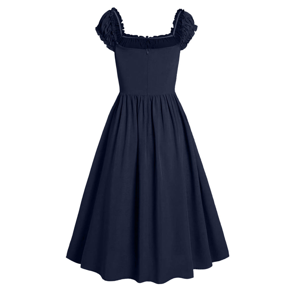 Jsaierl Womens Vintage Medieval Dress Renaissance Pleated Dress with Corset Patchwork Ball Gown Sleeveless Lace Up Midi Dresses