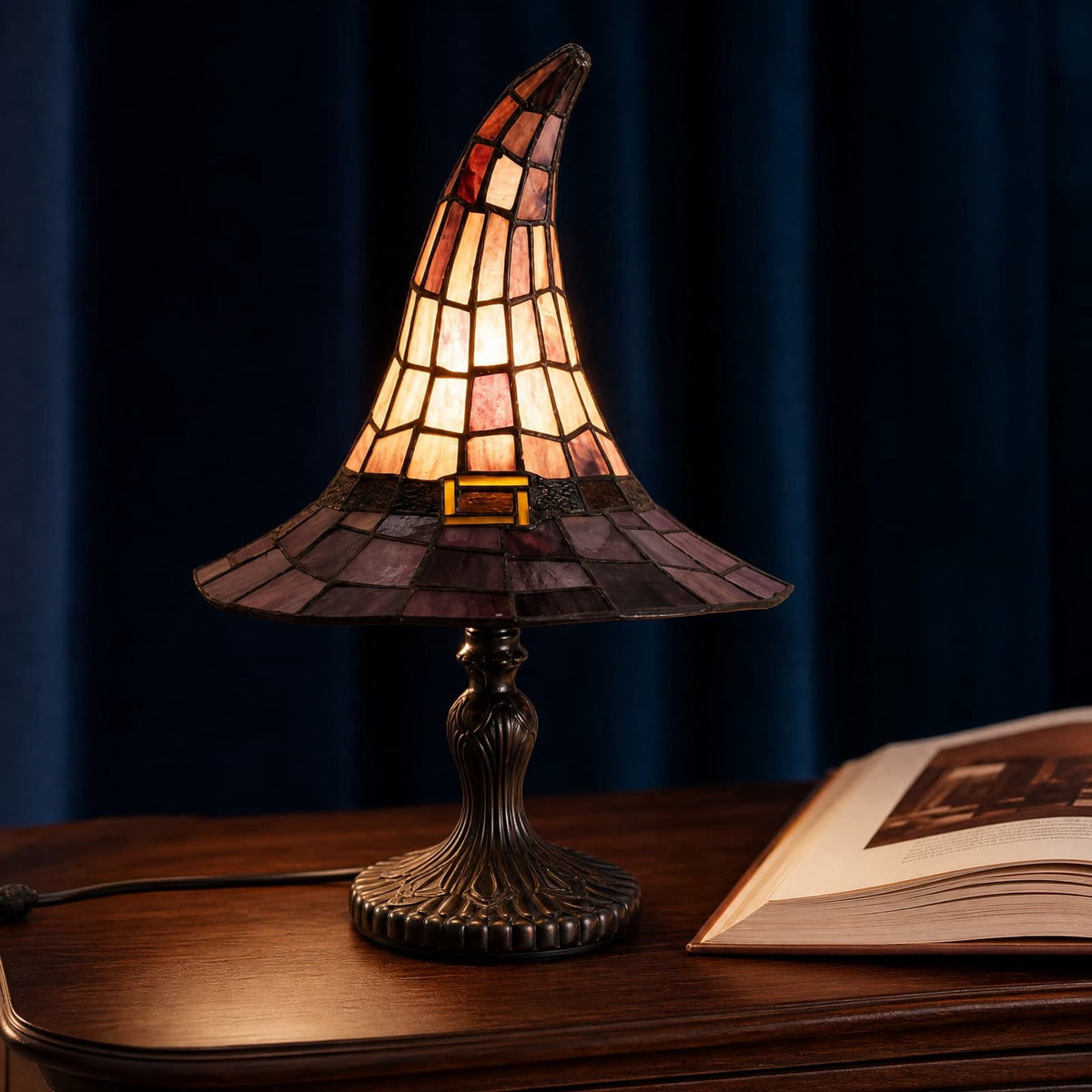 Clearance Halloween Table Lamp Decorations, Witch Hat Lamp Gifts - Handcrafted Retro Resin Witch Lamp, USB Powered Gothic Wizard Hats Night Light, Home Decor Accent Lamps for Bedroom