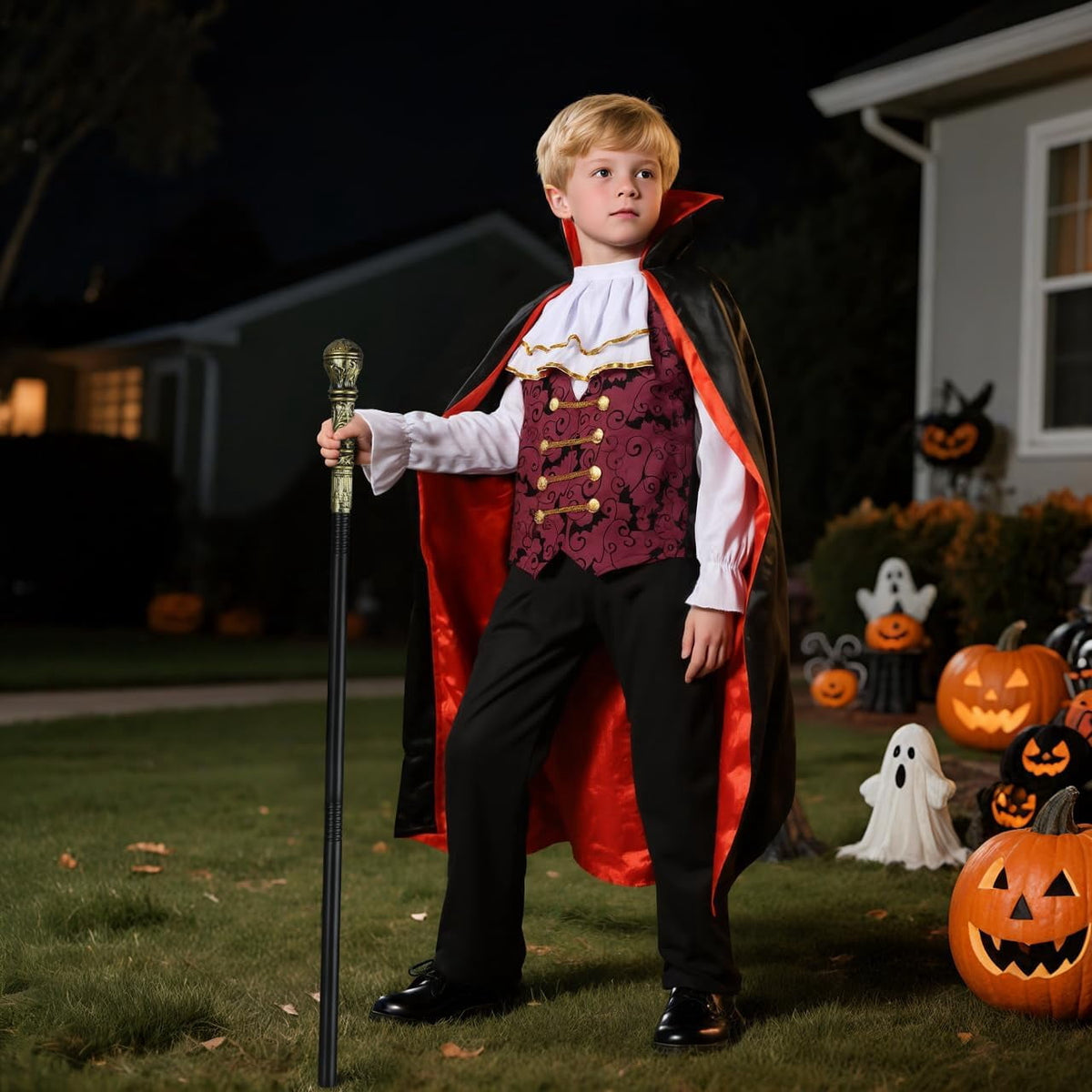 Vampire Boys Halloween Fancy-Dress Costumes with Vampire Cape and Scepter for Kids