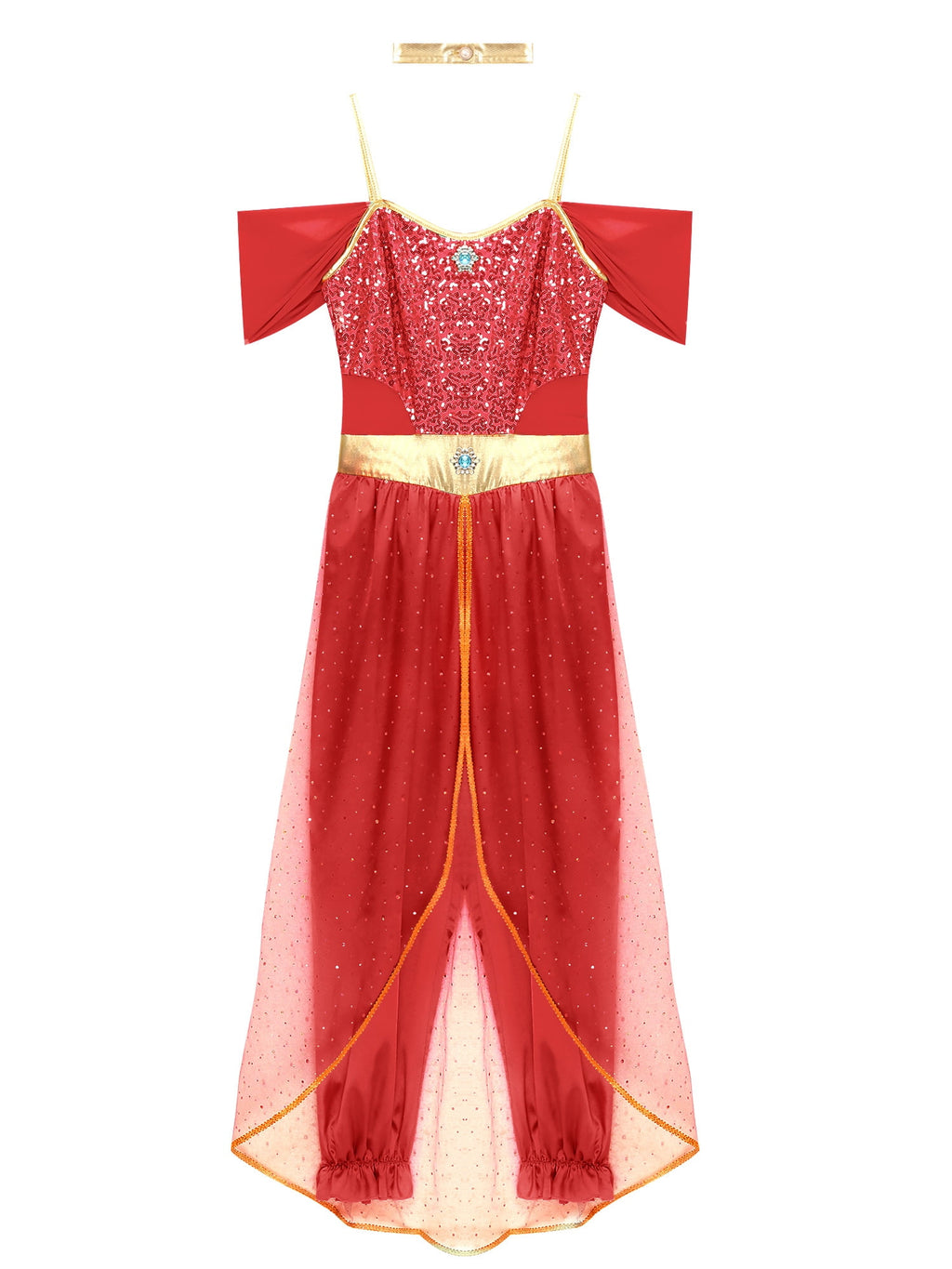 YiZYiF Women's Arabian Princess Dance Costume Halloween Party Fancy Dress Shiny Belly Dance Jumpsuit Turquoise B M