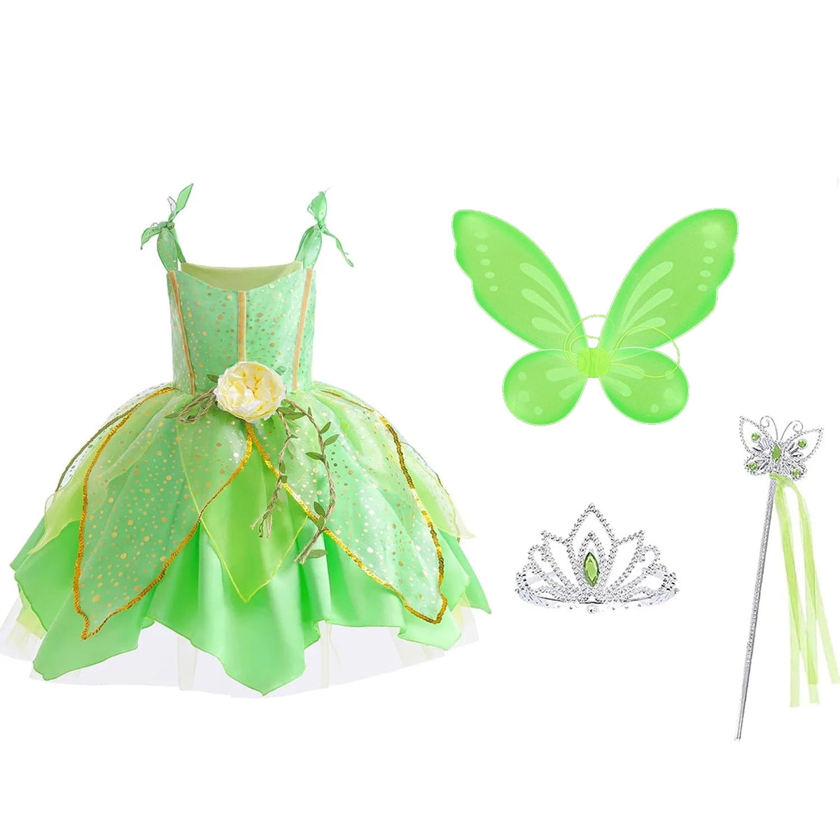 Flowers Fairy Costume Princess Dress Up Set for Girls Tinker Bell Toddler Cosplay Clothes Dress with Wing Set
