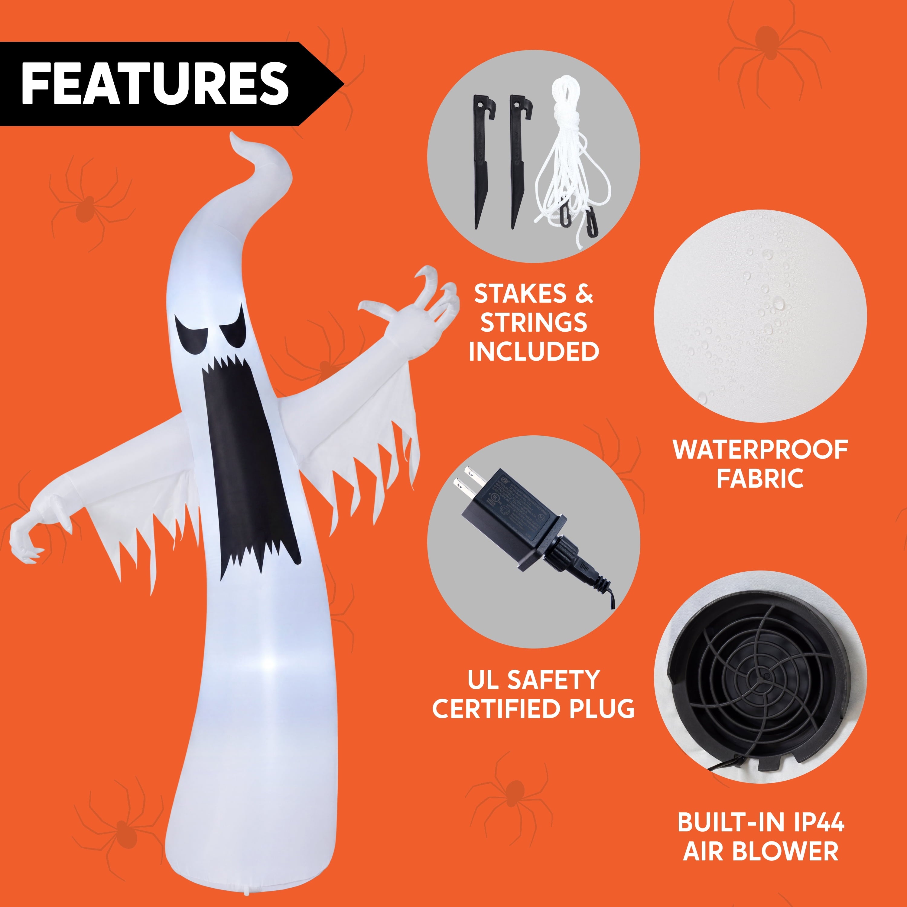 Joyfy 12 ft Halloween Inflatable Outdoor Ghost,Giant Ghost Blow Up Decor with Built-in LED Lights,inflatables with Build-in LEDs,Spooky Outdoor Decorations for Yard & Lawn