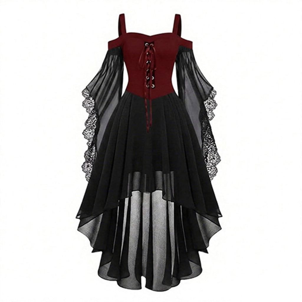Witch Dress Women 2026 Halloween Costumes Woman Adults Medieval Vampire Butterfly Sleeve Mesh Gothic Outfits Red S