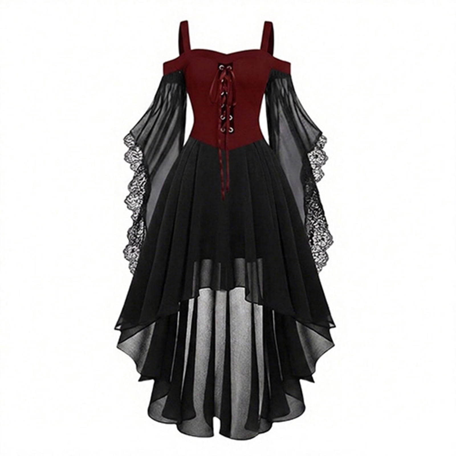 Witch Dress Women 2026 Halloween Costumes Woman Adults Medieval Vampire Butterfly Sleeve Mesh Gothic Outfits Red S