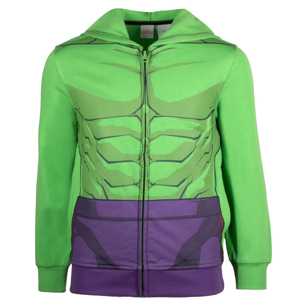 Marvel Avengers Boys Zip-Up Hooded Cosplay Sweatshirt, Black Panther, Hulk, or Miles Morales Spider-Man (Hulk, Size 8)