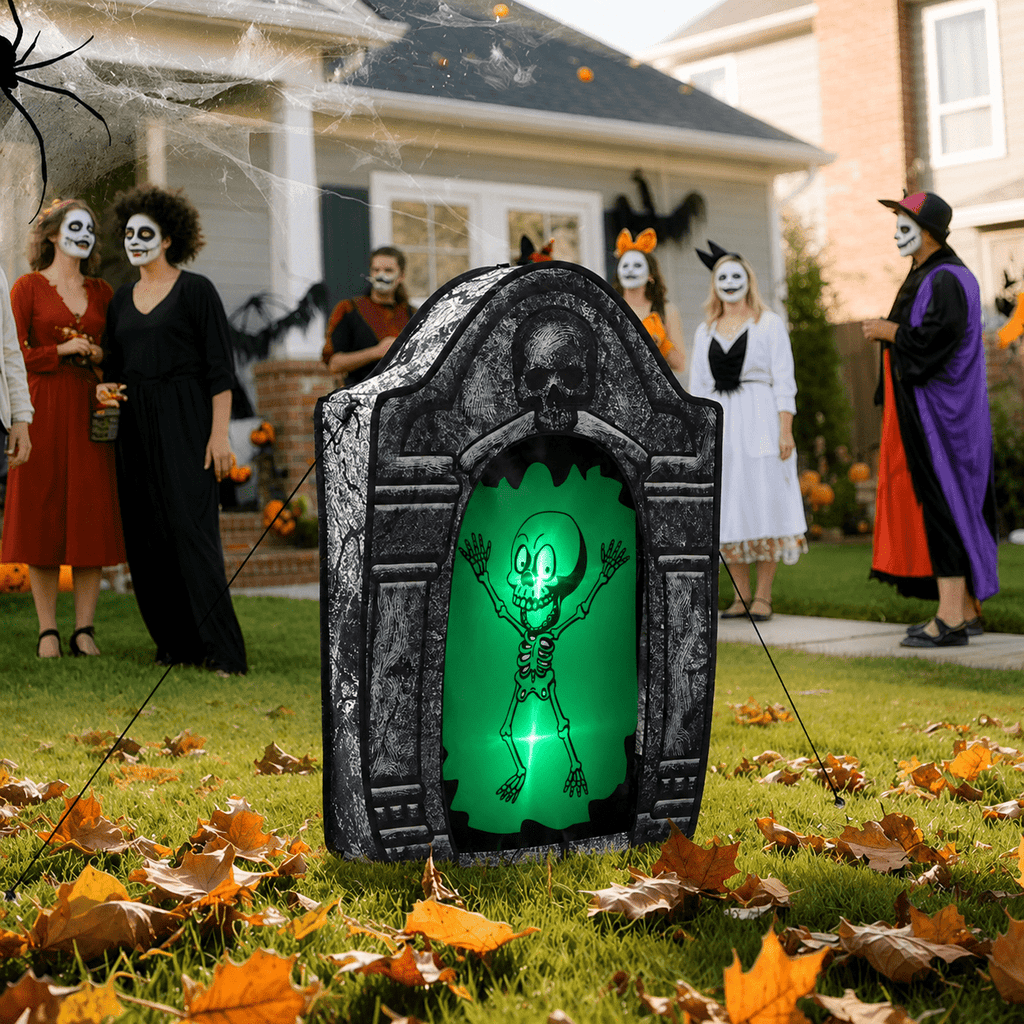 Wondiair 41" Halloween Skull Tombstone with Glowing LED Eyes, Foldable Outdoor Graveyard Decoration for Yard, Lawn, Cemetery & Haunted House