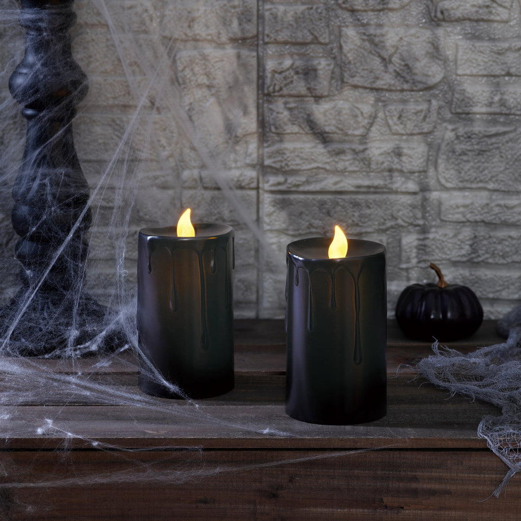 Battery-Operated Warm White LED Flameless Candles, Black, 5.5", 2 Count, Halloween by Way To Celebrate