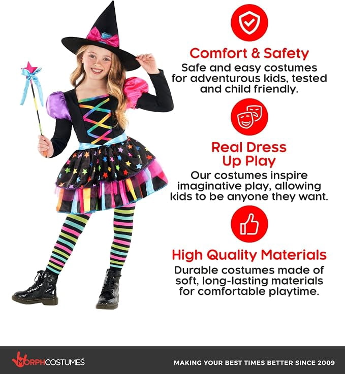 Morph Cute Rainbow Witch Halloween Costume For Girls Kids Scary Halloween