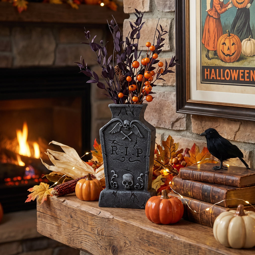 Resin RIP Tombstone Vase Decoration, Gray, 7.5", Halloween by Way To Celebrate