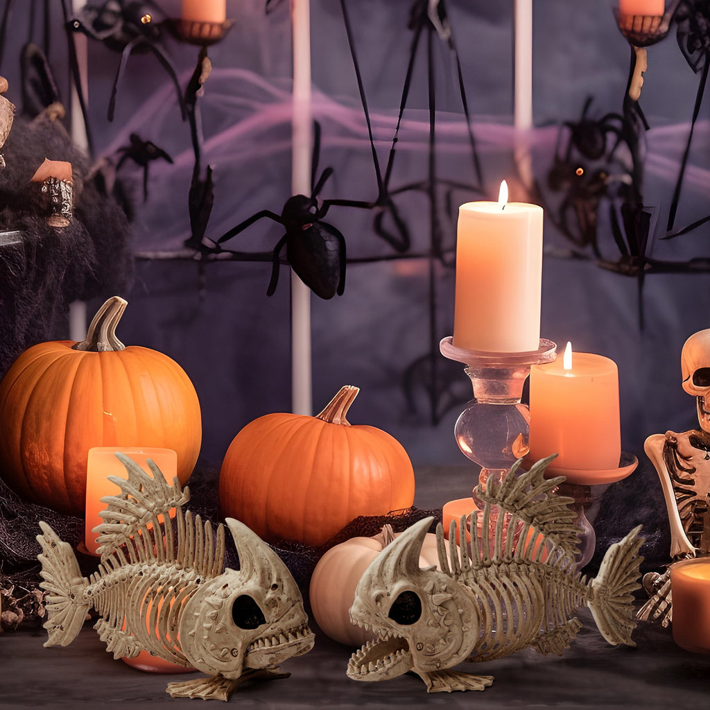 Joyfy Halloween Skeleton Fish Skeleton Halloween Decor,Plastic Skeleton with LED Eye for Halloween Decoration Outdoor Haunted House Party