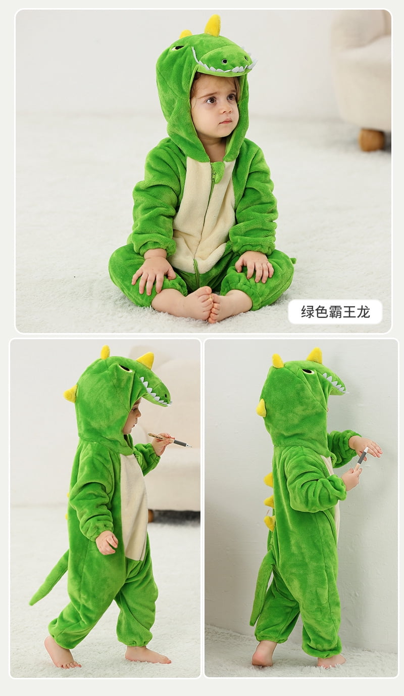 WIBACKER 0-3T Unisex Baby Animal Costume Winter Autumn Flannel Hooded Romper Christmas and Halloween Dinosaur Cosplay Jumpsuit