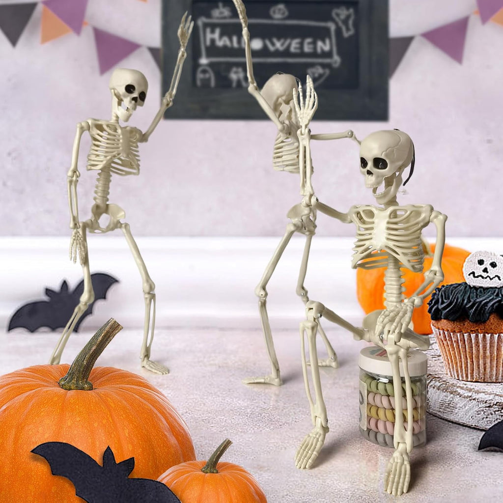 5 Pack Halloween Skeleton Decorations,15.7" Skeletons Hanging Decor with Movable Joints, Mini Plastic Skeleton for Indoor Outdoor Haunted House, Graveyard, Party and Yard Scary Decor