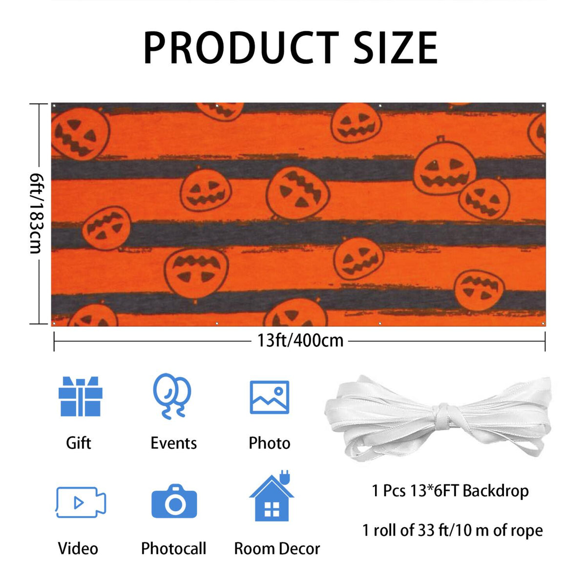 Halloween Garage Door Cover - 13x6ft Spooky Ghost Pumpkin Skull Witch Black Cat Polyester Backdrop for Outdoor Decor