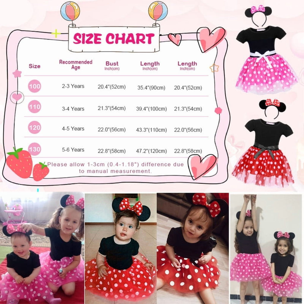 Jurebecia Girls Red Polka Dot Tutu Dress with Bow Headband, Baby Toddler Party Costume for Birthday & Cosplay (110 cm)