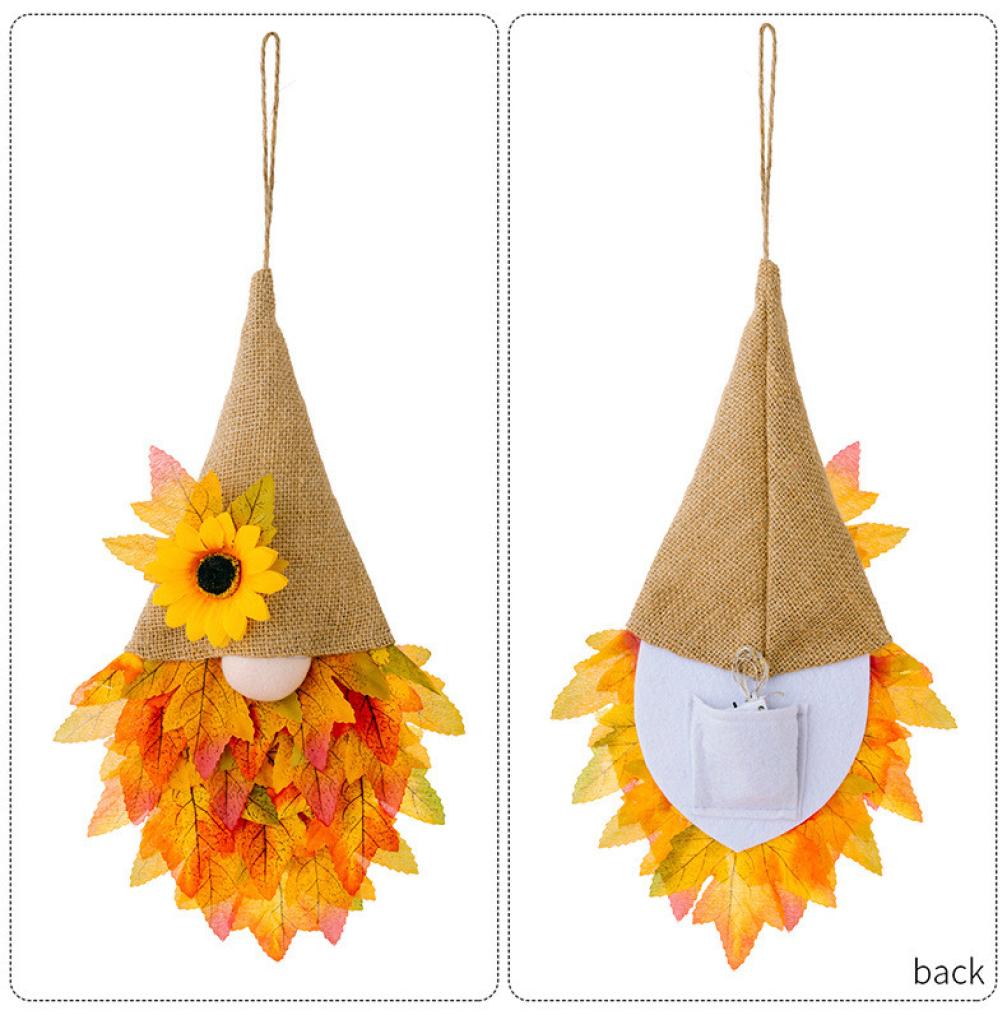 Fall Maple Leaf Gnome Wreaths for Front Door with Lights, 14.6'' Autumn Door Wreath Gnome, Maple Leaf Fall Decorations Wreath, Fall Wreath for Halloween Decorations, Thanksgiving, Harvest Festival