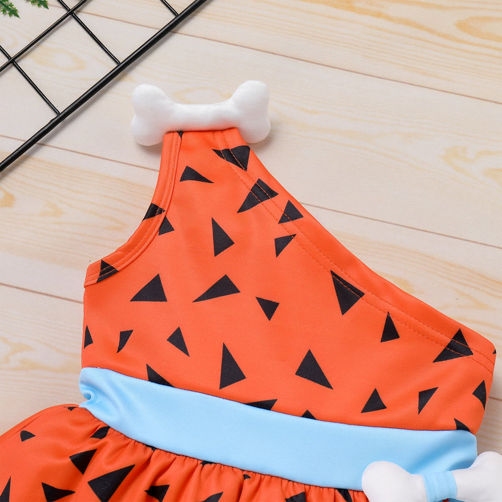Kids Baby Bam Bam Costume Flintstone Costume Caveman Cavegirl Historical Stone Age Themed Birthday Outfit for Girls Boys Halloween Cosplay Dress Up Photo Shoot 2-3 Years Girl - Orange
