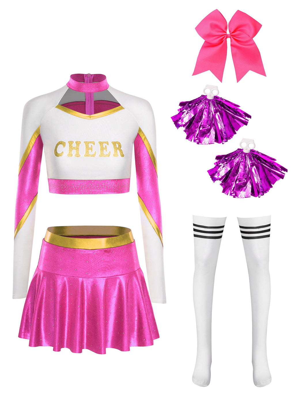 iiniim Womens Cheer Leader Costumes Set Schoolgirl Cheerleading Cosplay Halloween Party Uniform Purple XL