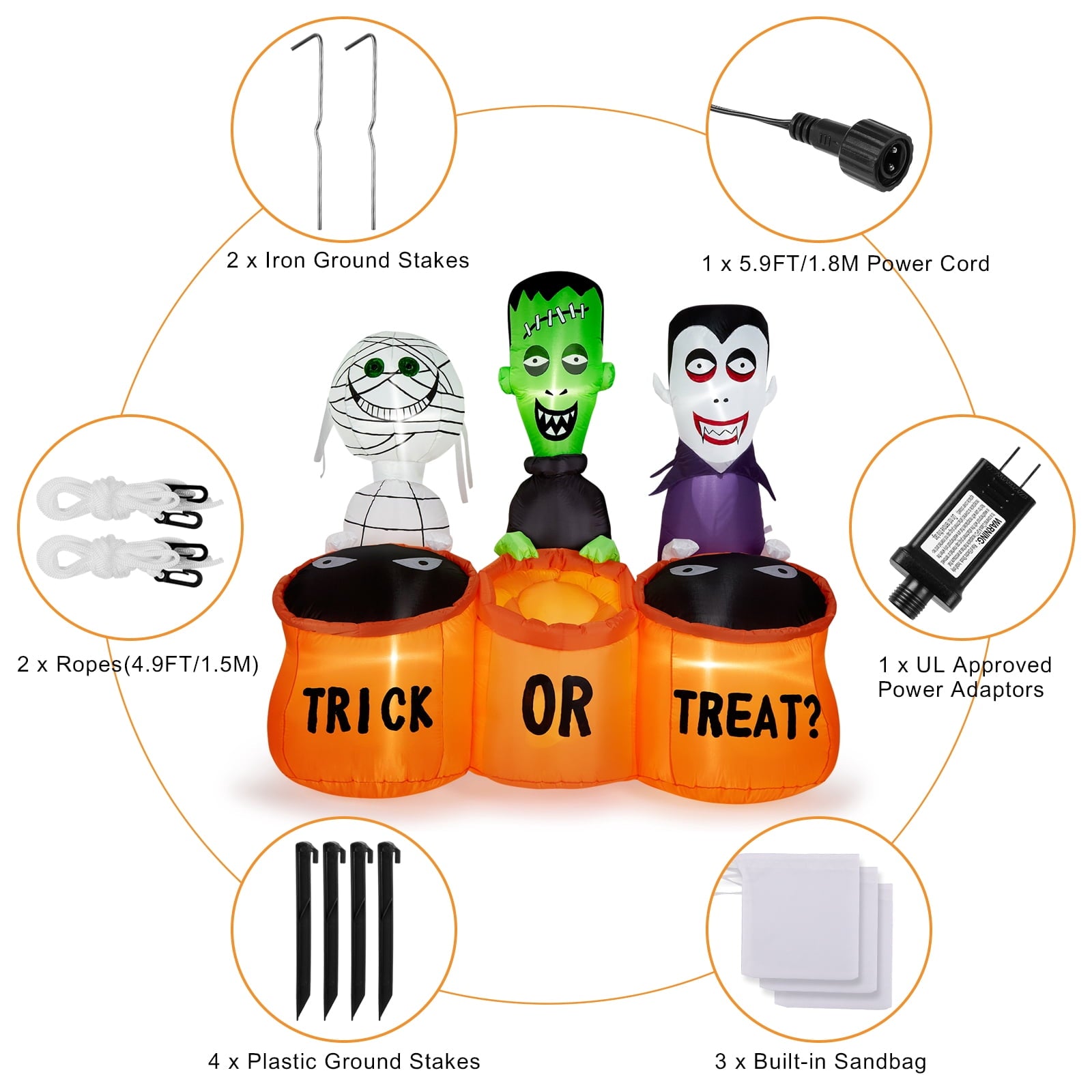 5.7FT Inflatable Halloween Inflatable Crawling Green Ghost with Tombstone Built-in LED Lights Inflatable LED Lights Blow Up Yard Decoration
